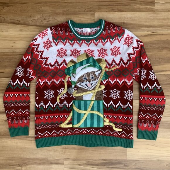 Holiday Time Christmas Sweater Size XL Cat Design Multicolor Long Sleeve - Picture 1 of 8